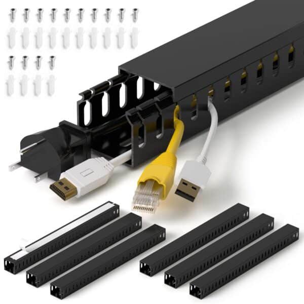Professional Server Rack Cable Management Raceway, H1.4in x W1.6in Cable Raceway Kit, Electrically Safe PVC Open Slot Wire Raceway for Under Desk/Computer/Network Cords, White